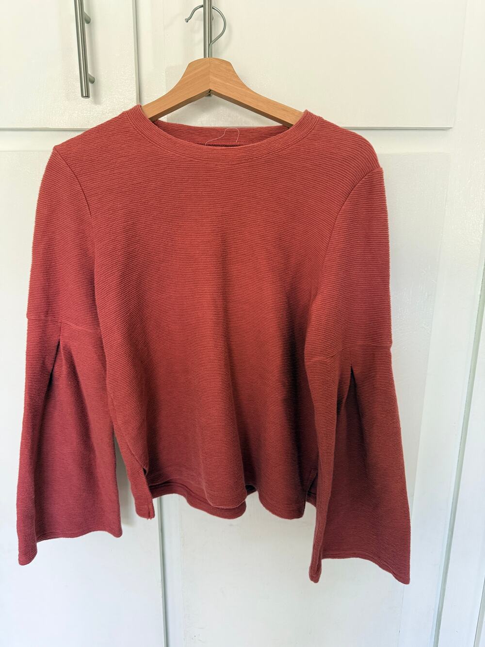 Madewell Ribbed Flare Pleat Bell Sleeve Red Cotton H2681 Size Medium
